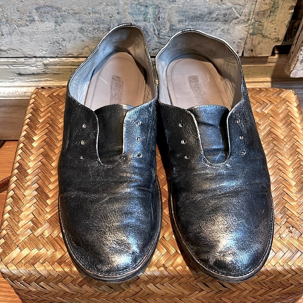 EUC Marsell Leather Distressed Laceless Metallic Oxfords, /40.5 EU, 10.5 US/